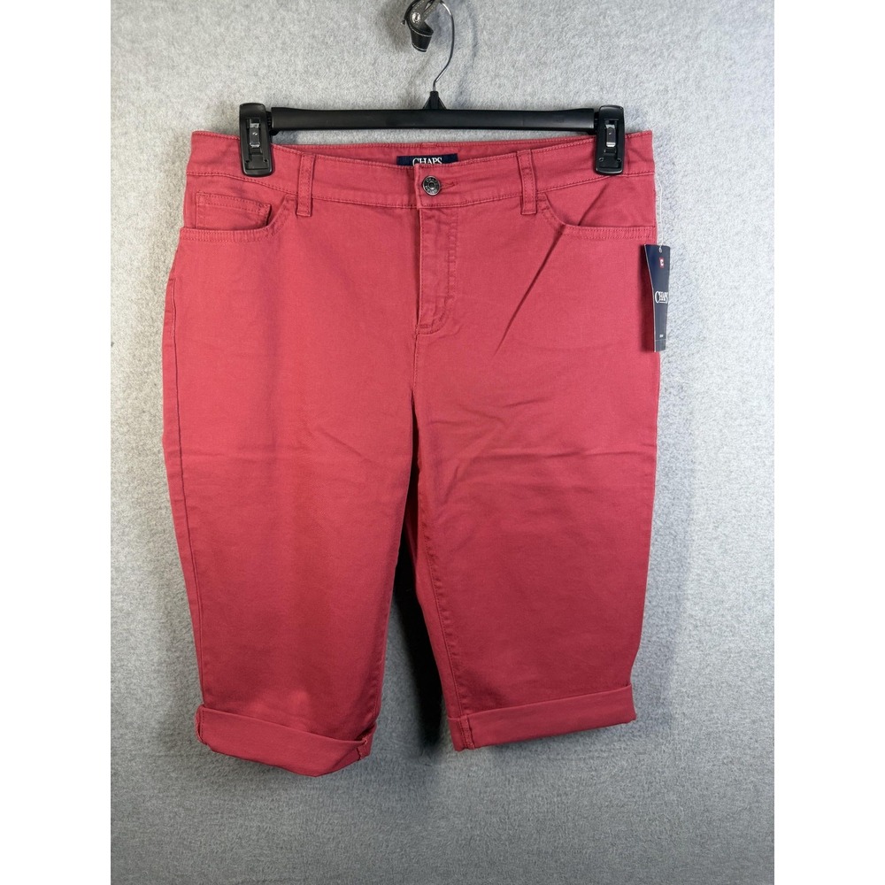 Chaps Capri Jeans Womens 10 Pale Red Cuffed Stretch Denim Bermuda Pants Casual‎